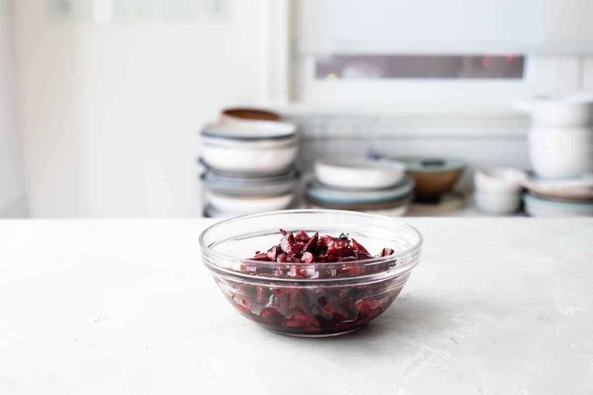 Cherries soaking with liqueur.