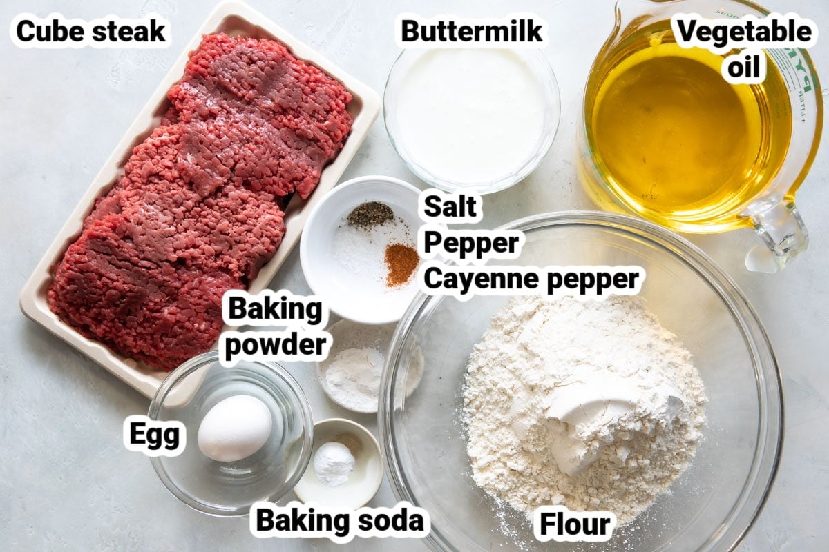 Labeled ingredients for chicken fried steak.