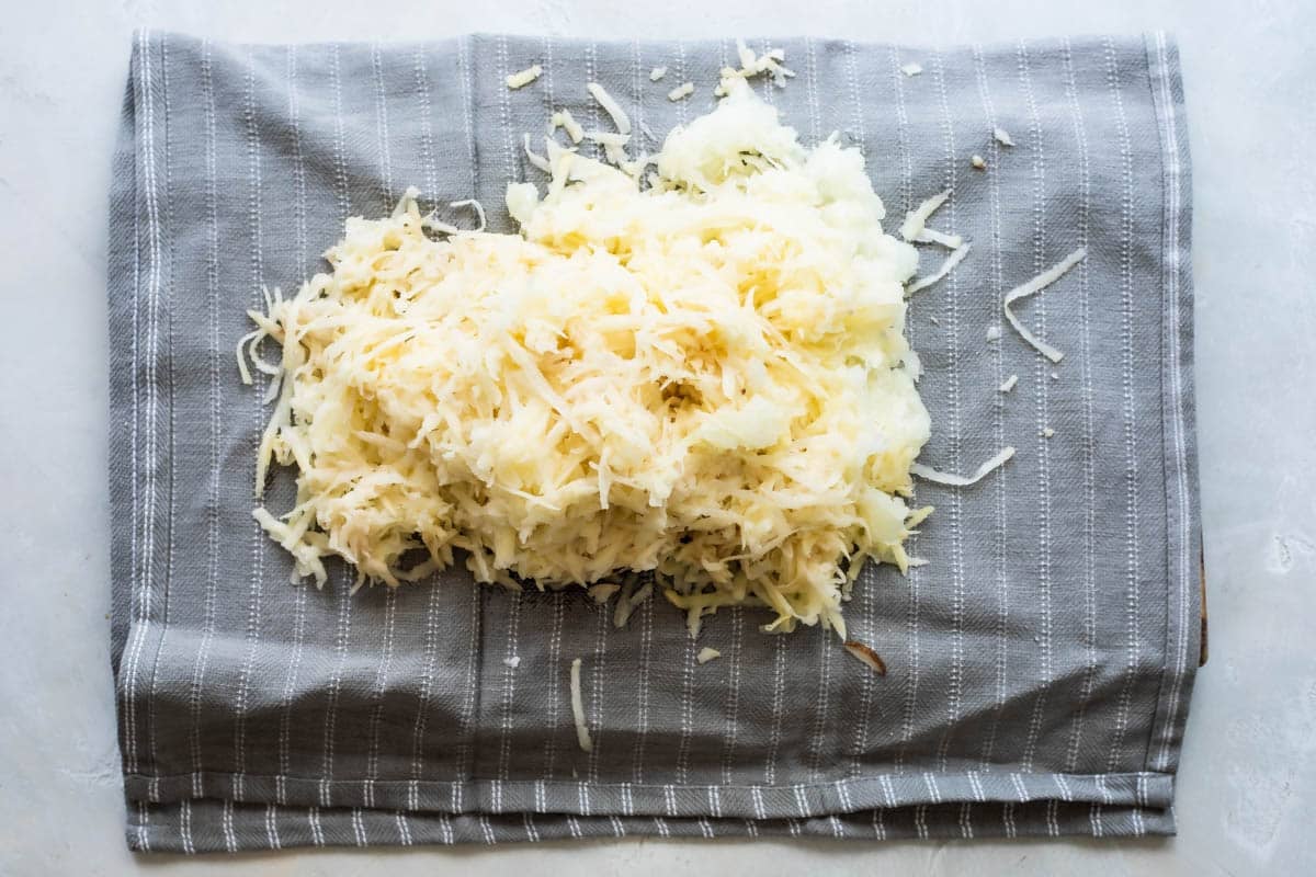 Shredded potatoes for making potato pancakes.