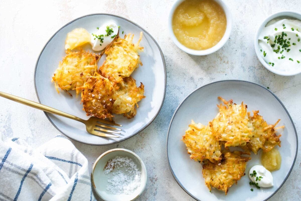 A pile of crispy potato pancakes.