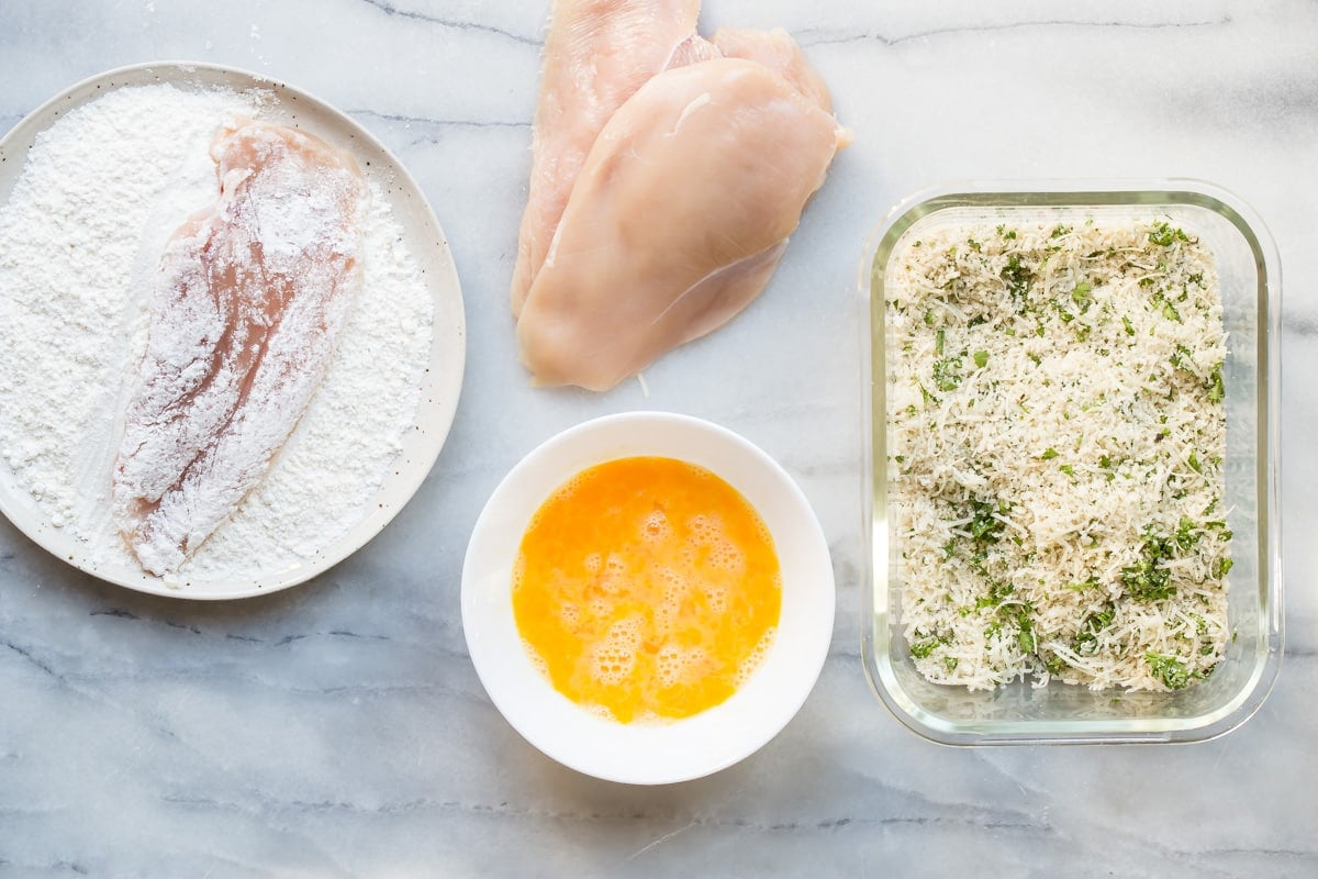 Breading stations to bread chicken.