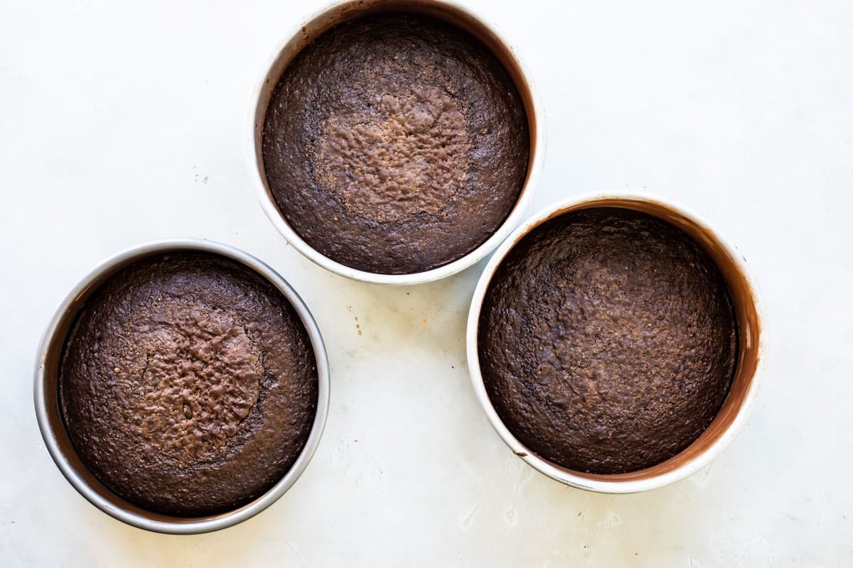3 cake layers for German Chocolate Cake.