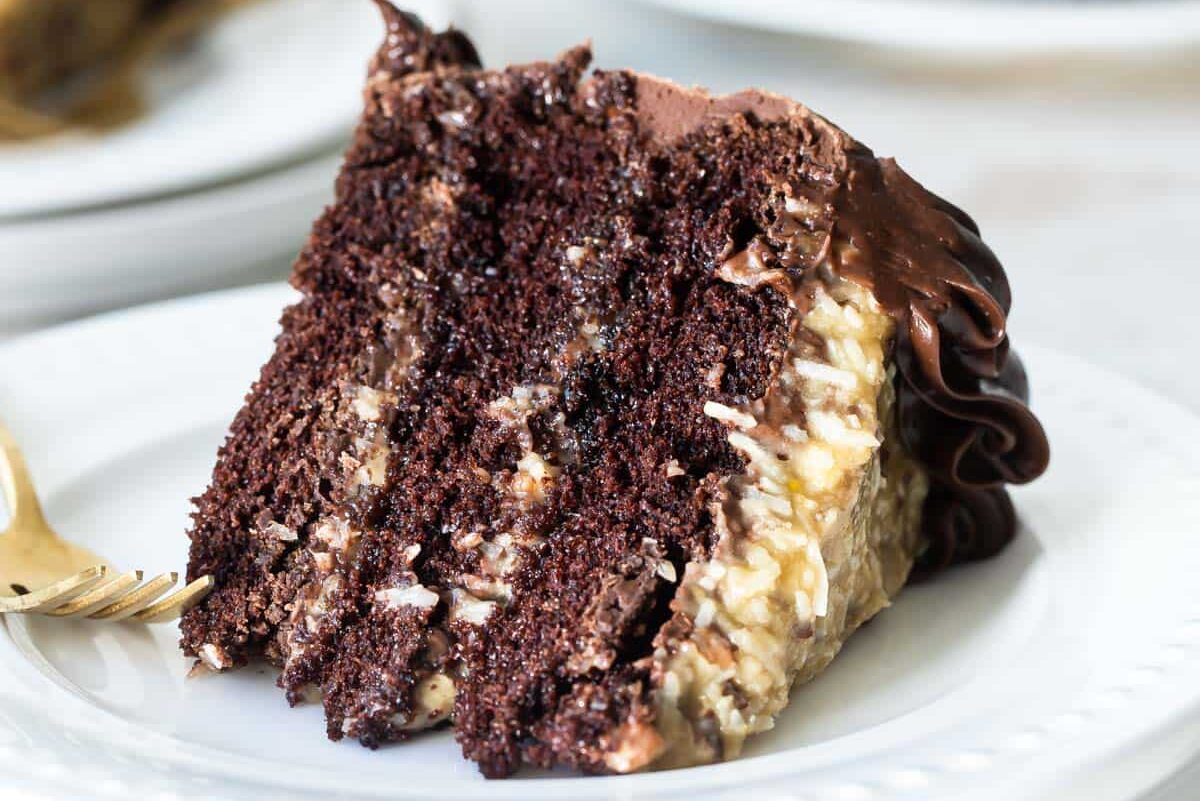 Slices of German Chocolate Cake on plates.