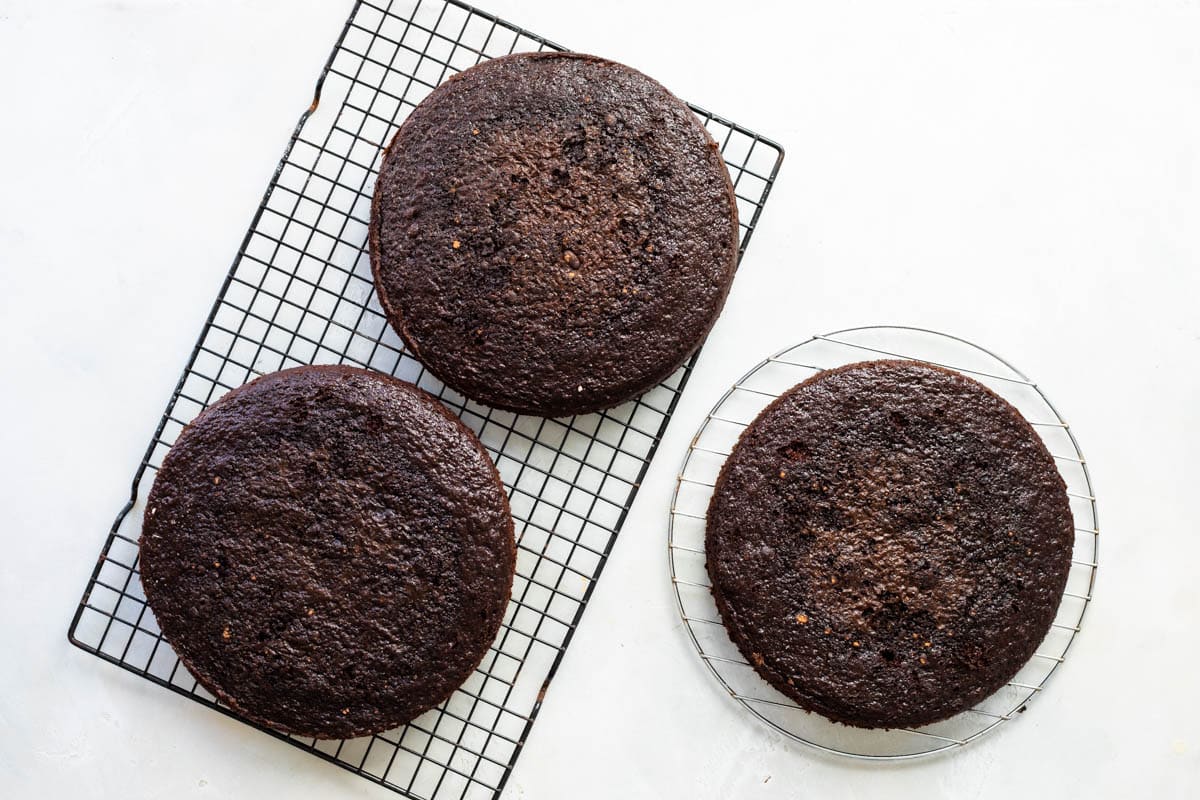 3 cake layers for German Chocolate Cake.