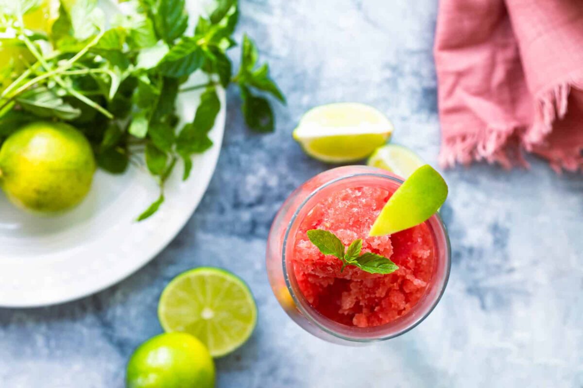 A glass of watermelon granita.