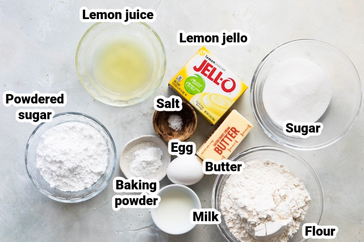 Labeled ingredients for lemon cookies.