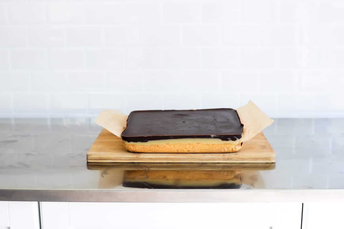 Millionaire's shortbread on a board.