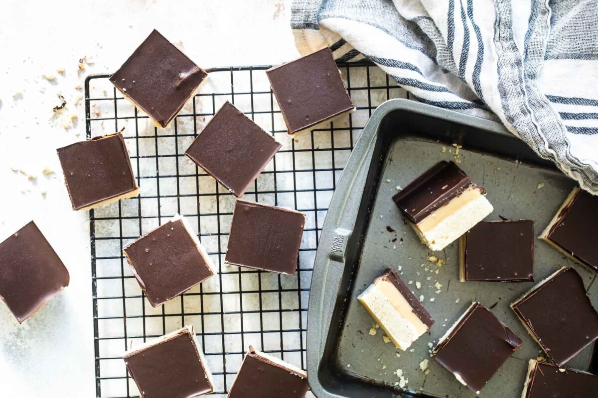 Squares of millionaire's shortbread.