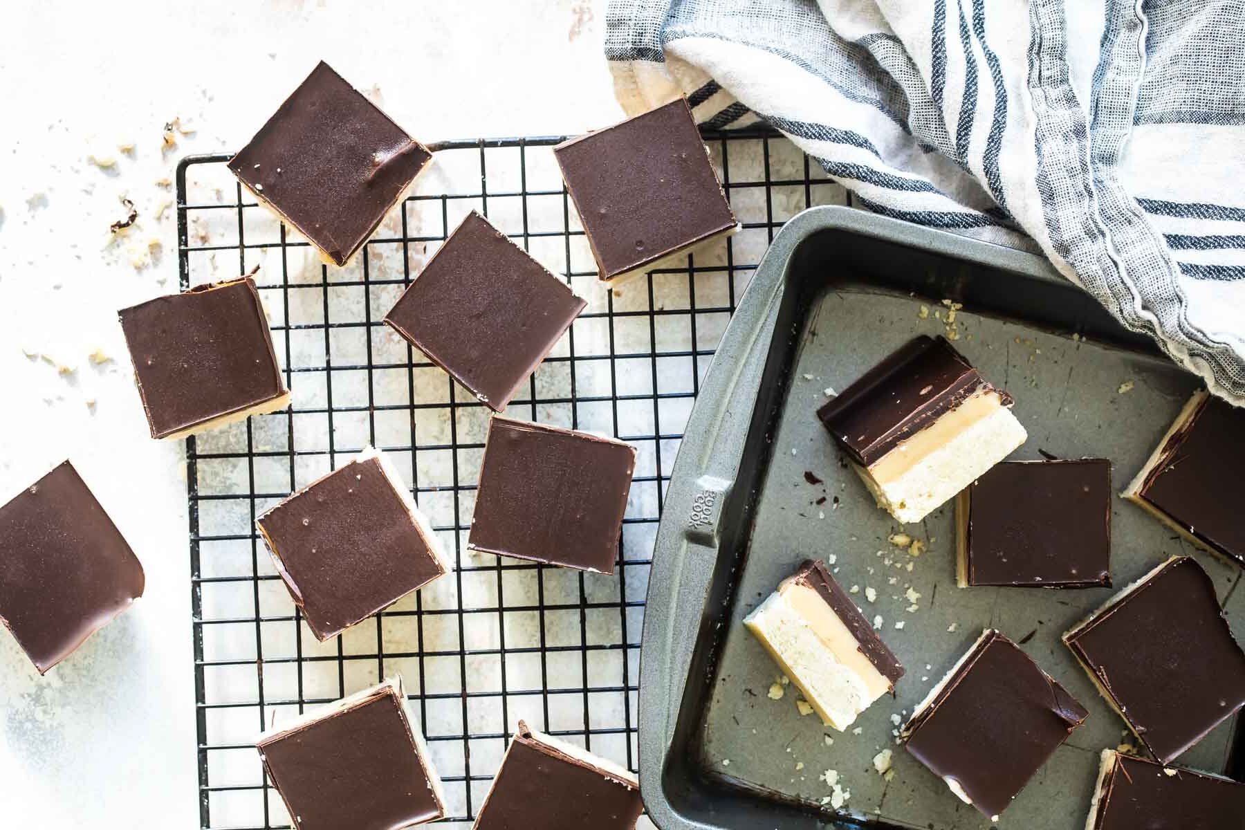 Squares of millionaire's shortbread.