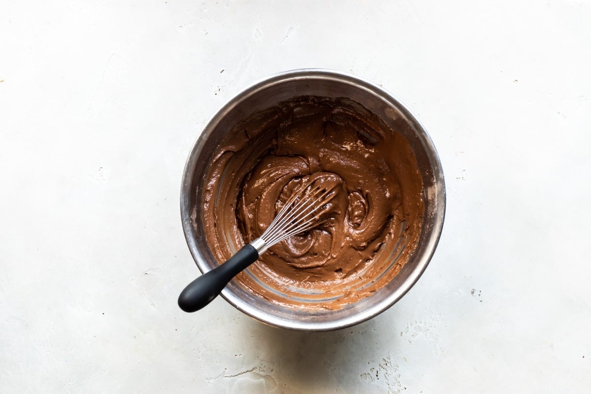 Preparing the batter for chocolate lava cake.