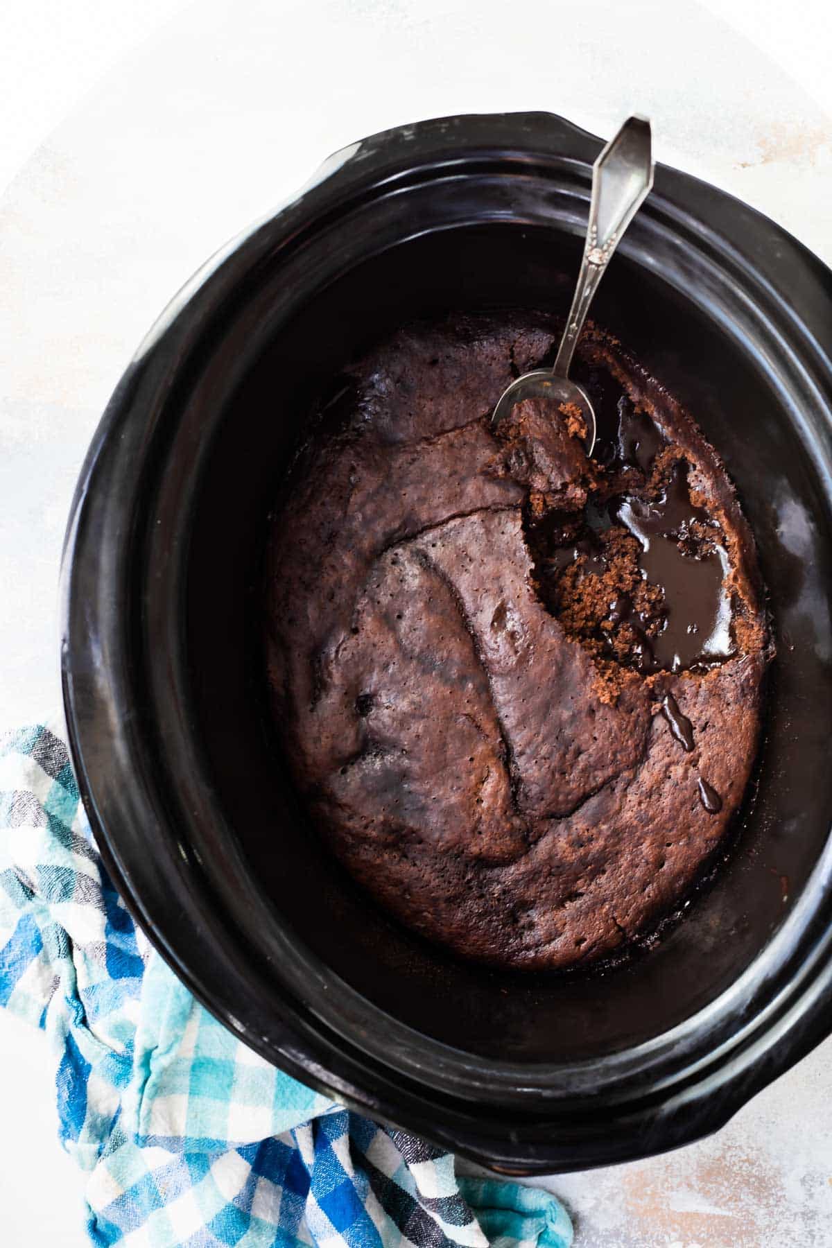 Chocolate lava cake in a slow cooker.