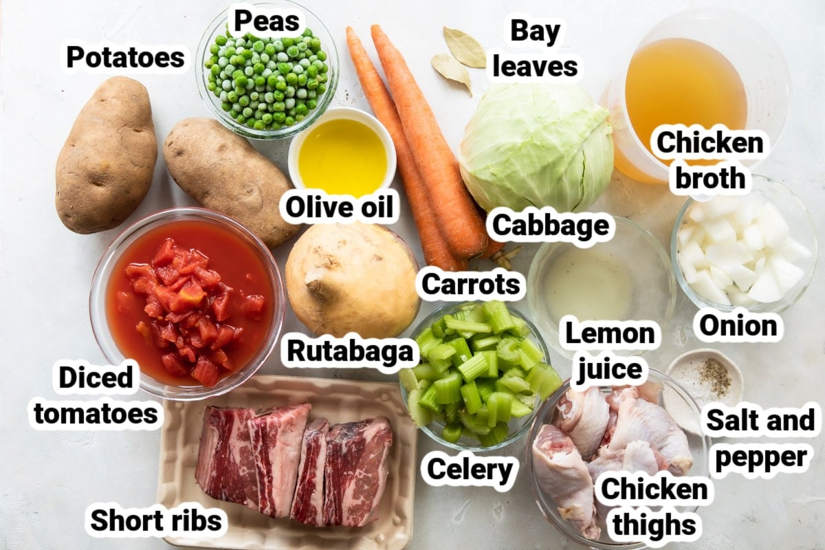 Labeled ingredients for booyah stew.