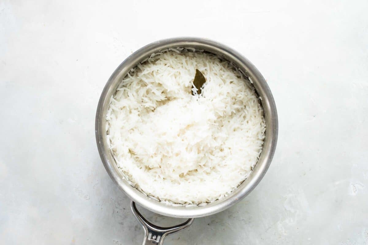 A pot of cooked rice.