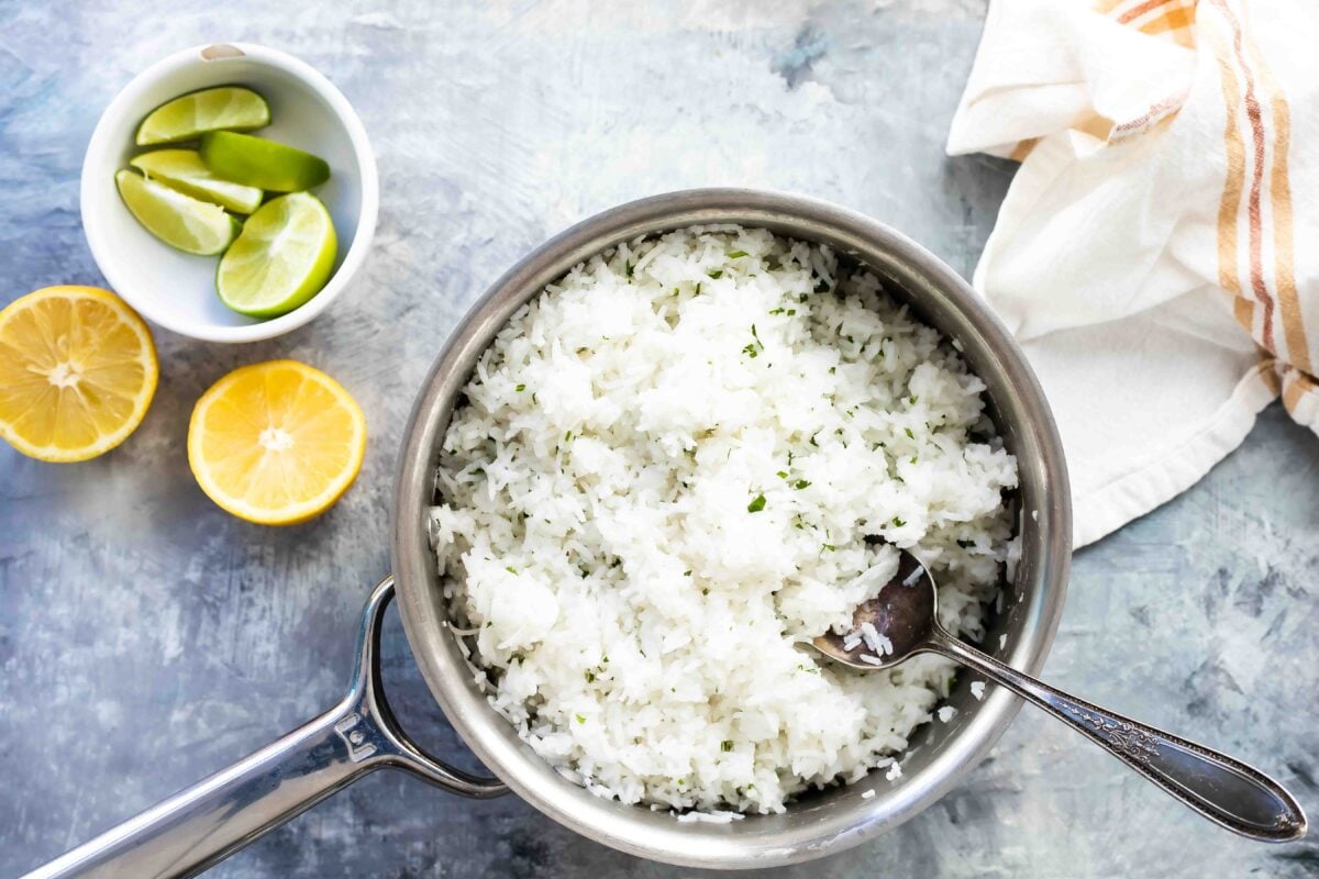 A pot of cooked rice.