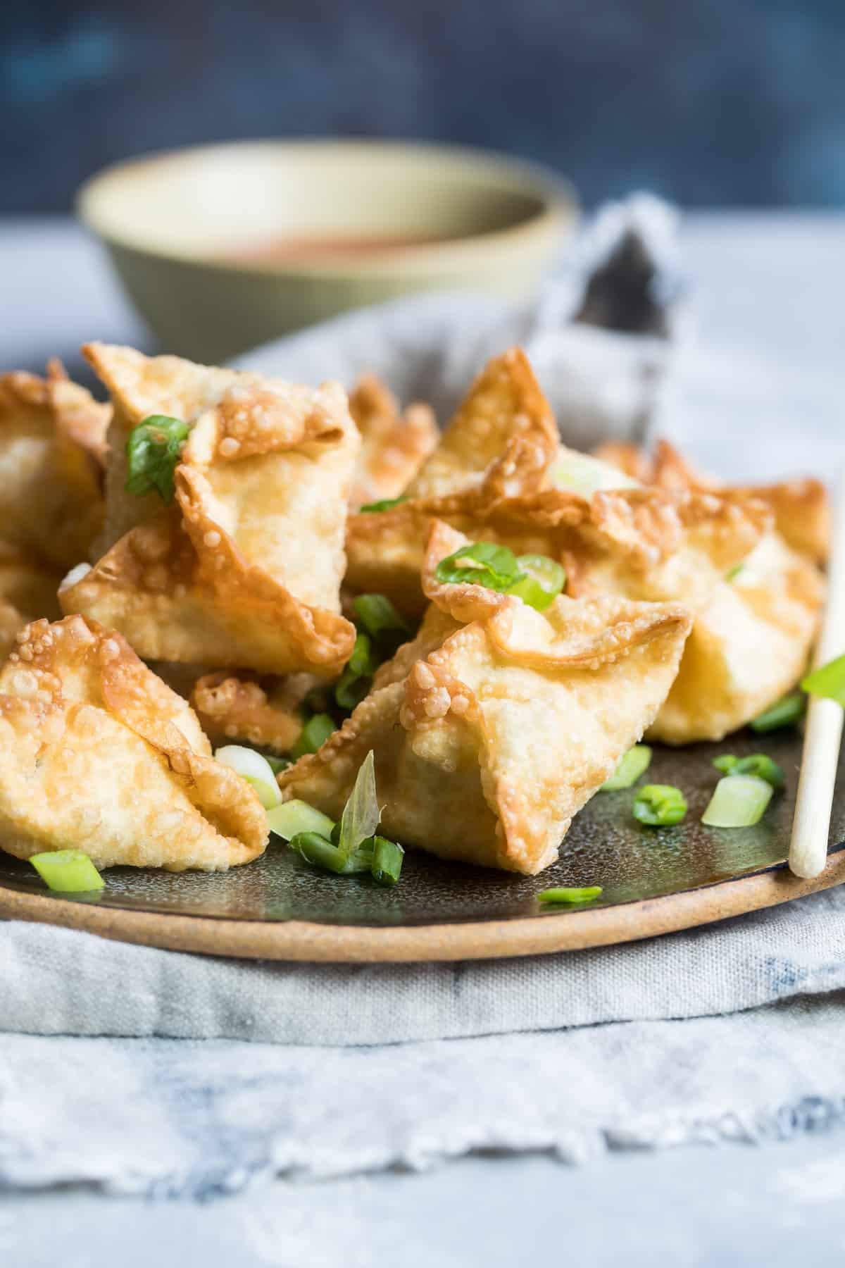 A plate of Crab Rangoons.