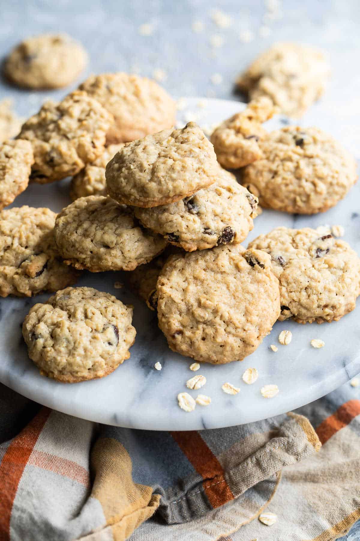 A platter of oatmeal raisin cookies.