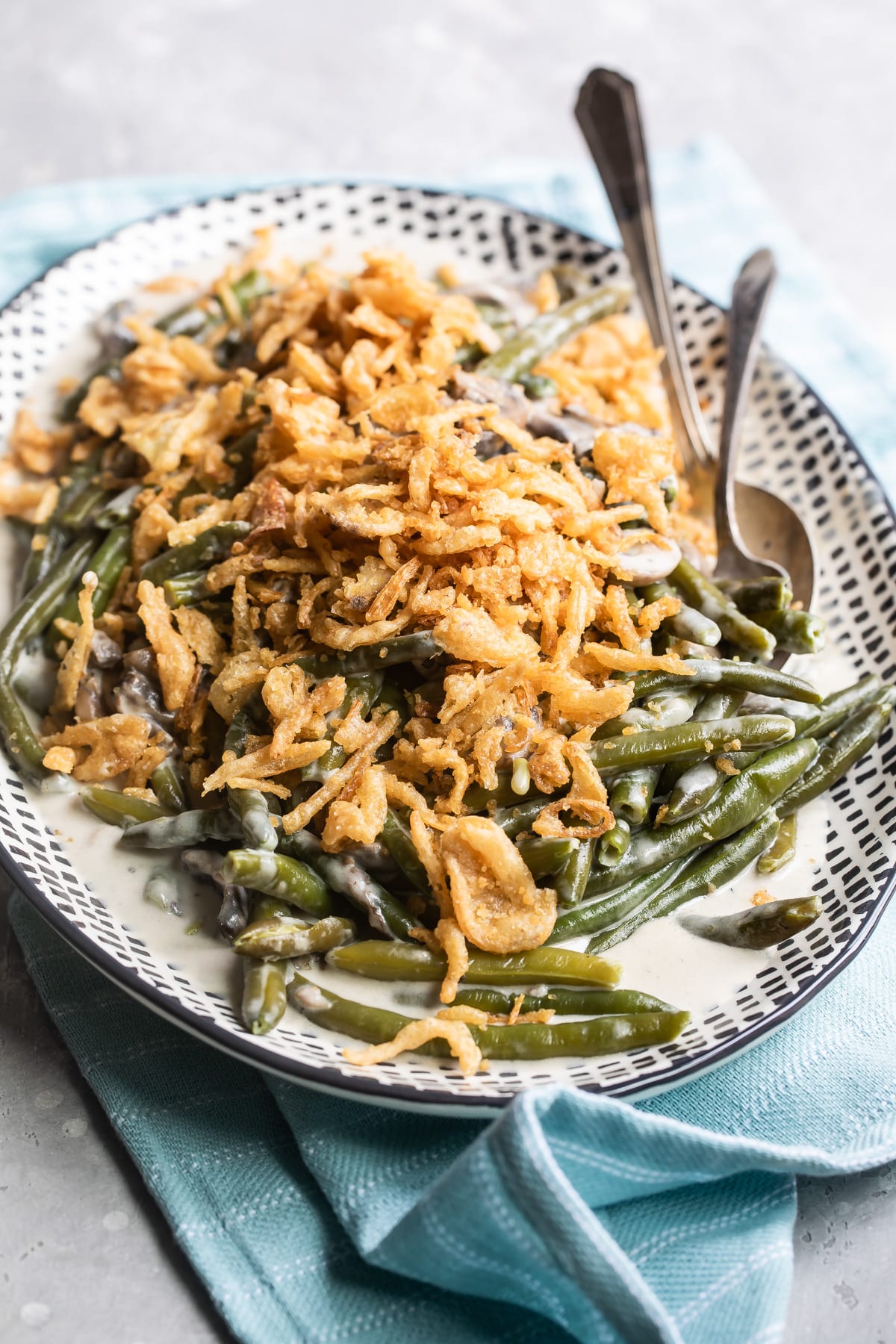 A plate of green bean casserole.