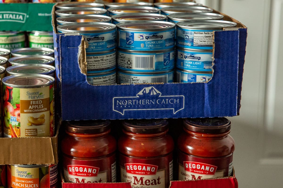 Non-perishable food items from Aldi that were donated to Knights of Columbus.