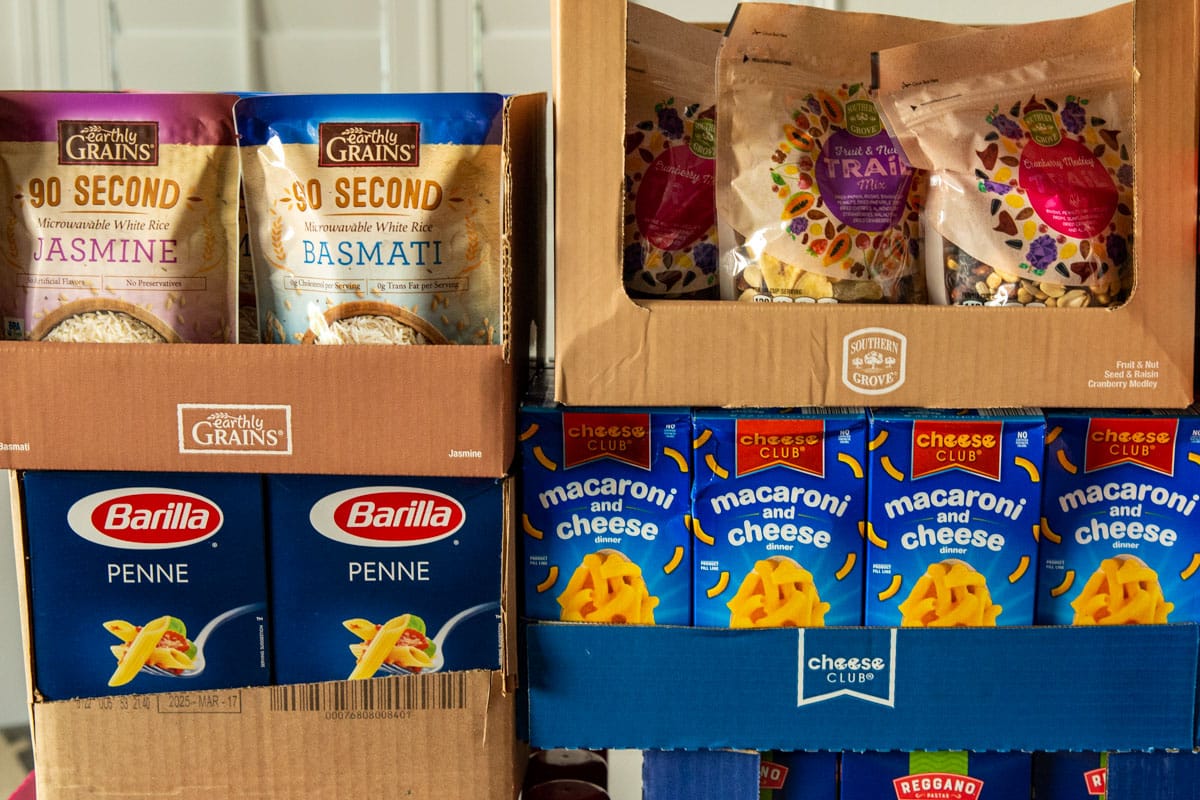 Non-perishable food items from Aldi that were donated to Knights of Columbus.