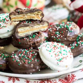 A pile of Ritz Cracker Cookies on a plate.
