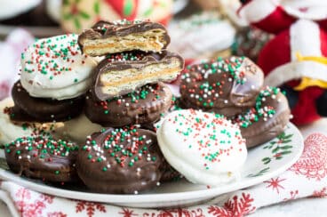 A pile of Ritz Cracker Cookies on a plate.