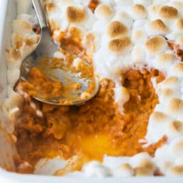 Sweet potato casserole in a baking dish.