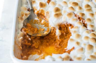 Sweet potato casserole in a baking dish.