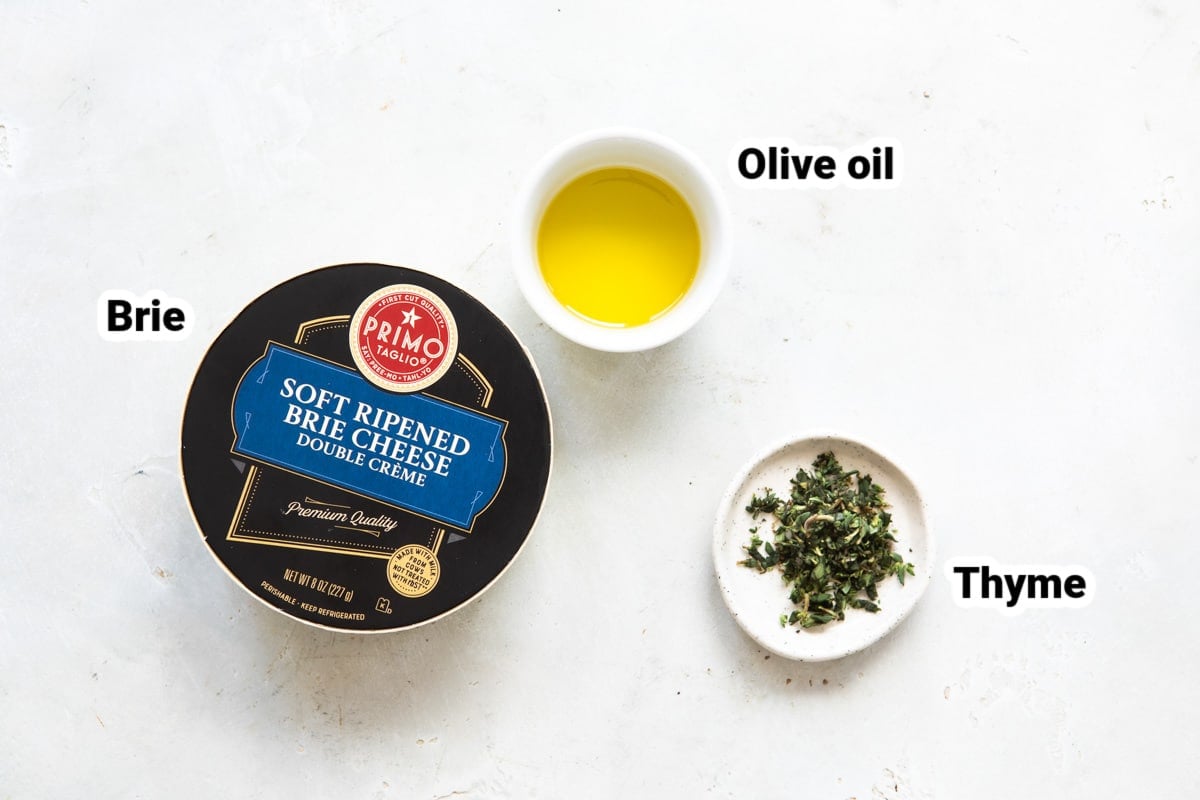 Labeled ingredients for baked brie.