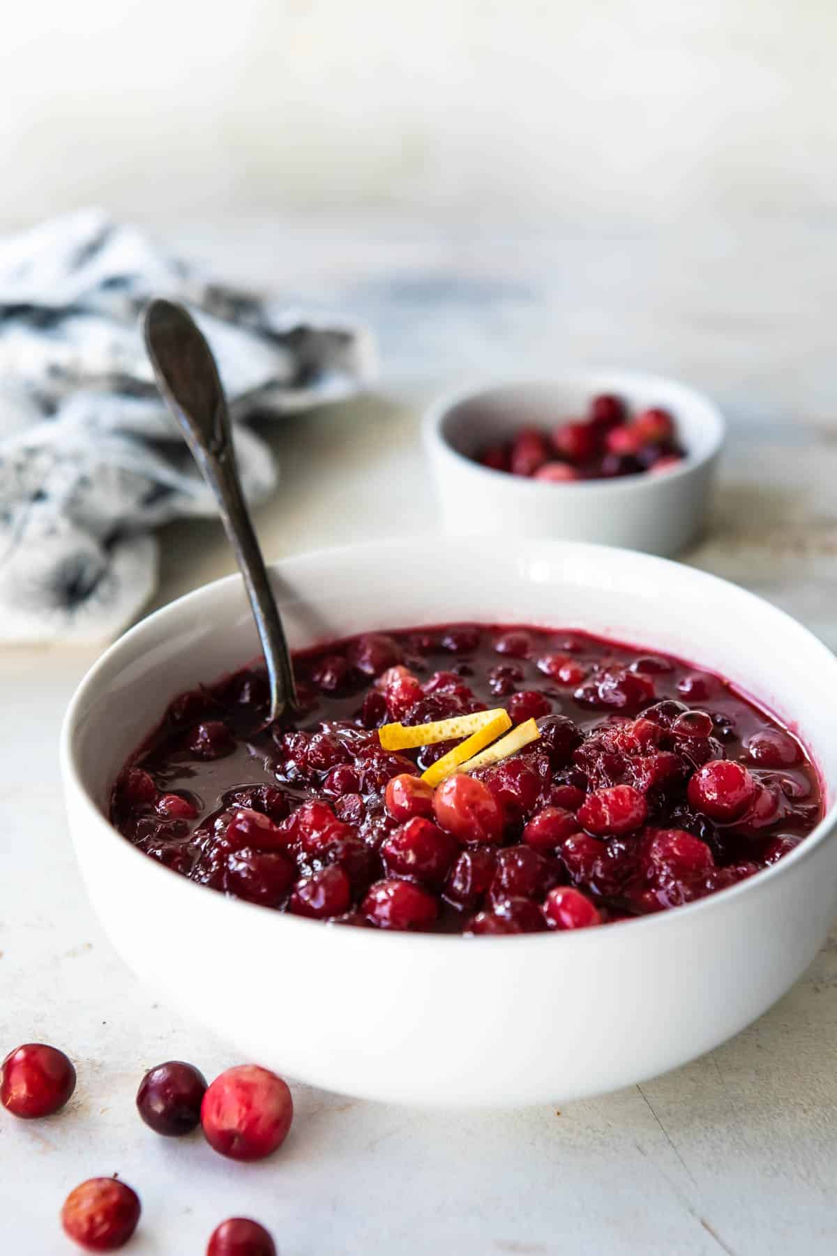 A bowl of cranberry sauce.