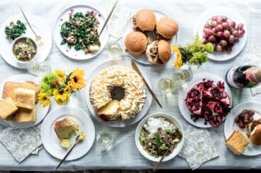 A table filled with lucky New Year's food.