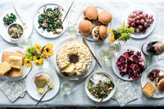 A table filled with lucky New Year's food.
