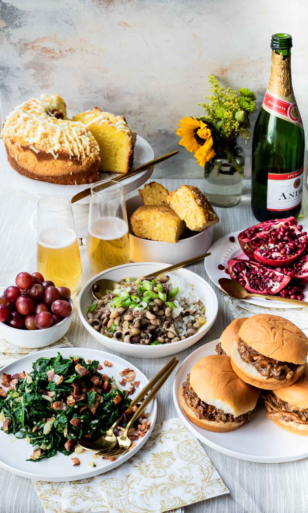 A spread of lucky New Year's food.