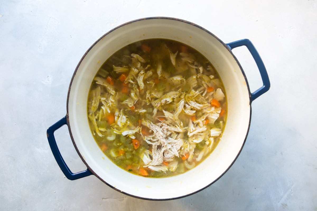 A pot of matzo ball soup.