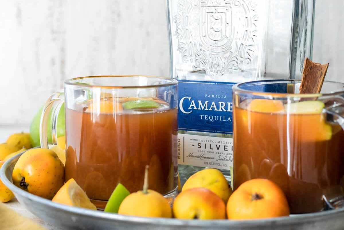 A simmering pot of Mexican Christmas Punch.