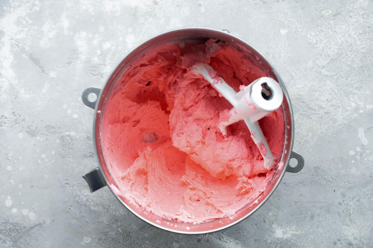Peppermint Cookie dough in a mixing bowl.