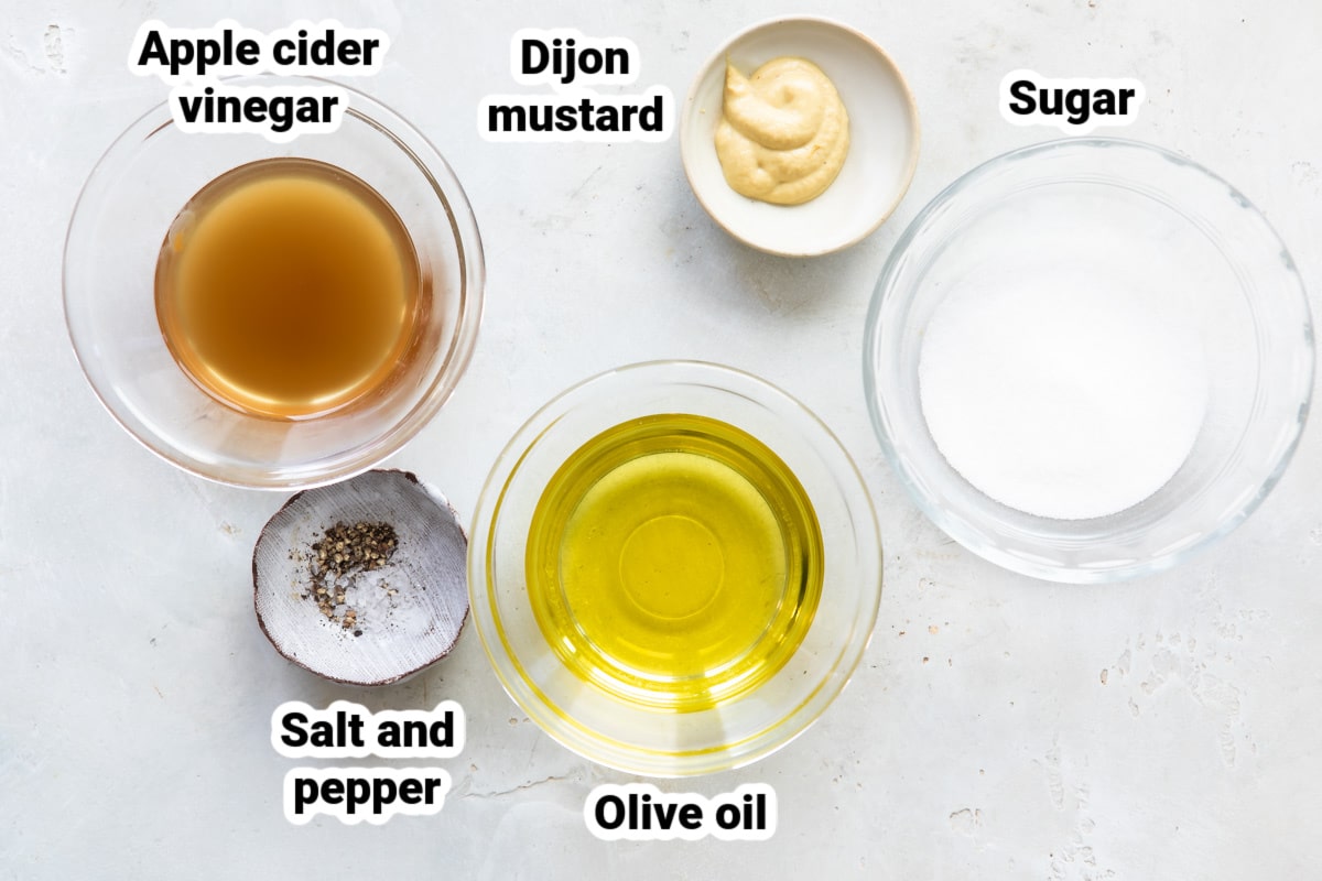 Labeled ingredients for apple cider vinaigrette.