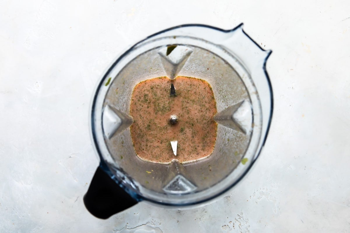 Ingredients in a blender for Chipotle Honey Vinaigrette.