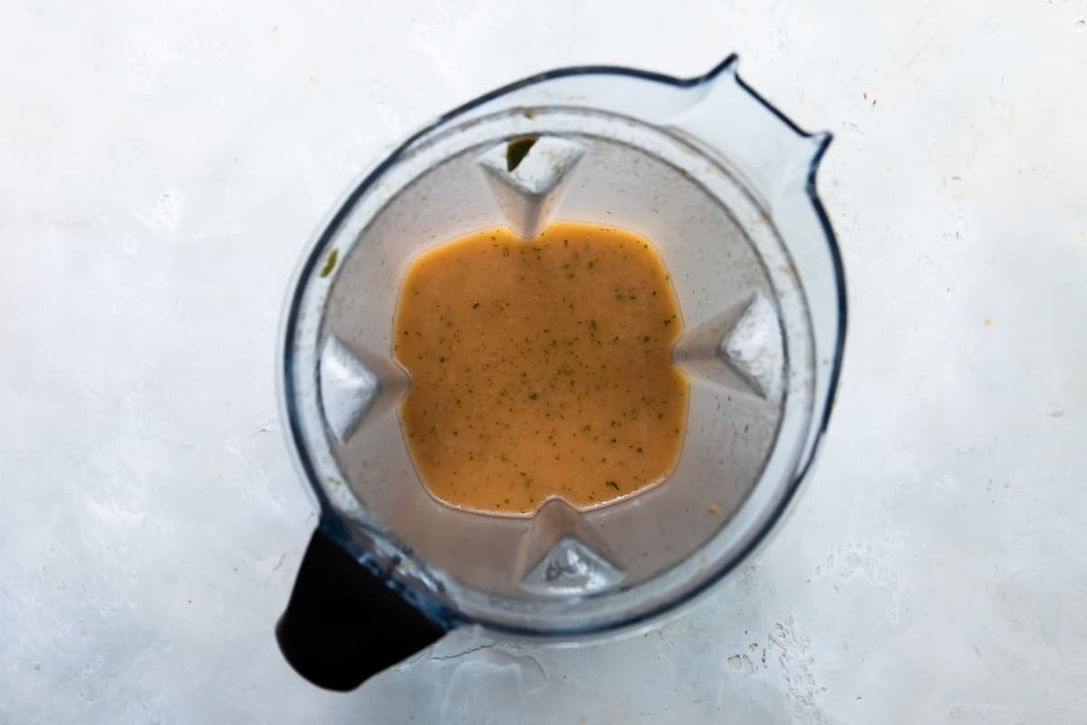 Ingredients in a blender for Chipotle Honey Vinaigrette.