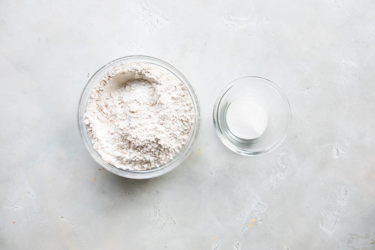 Dry ingredients for a batch of double ginger cookies.