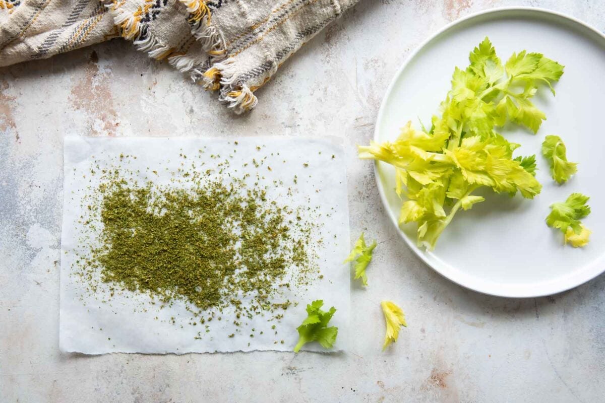 Celery salt on a small piece of parchment paper.