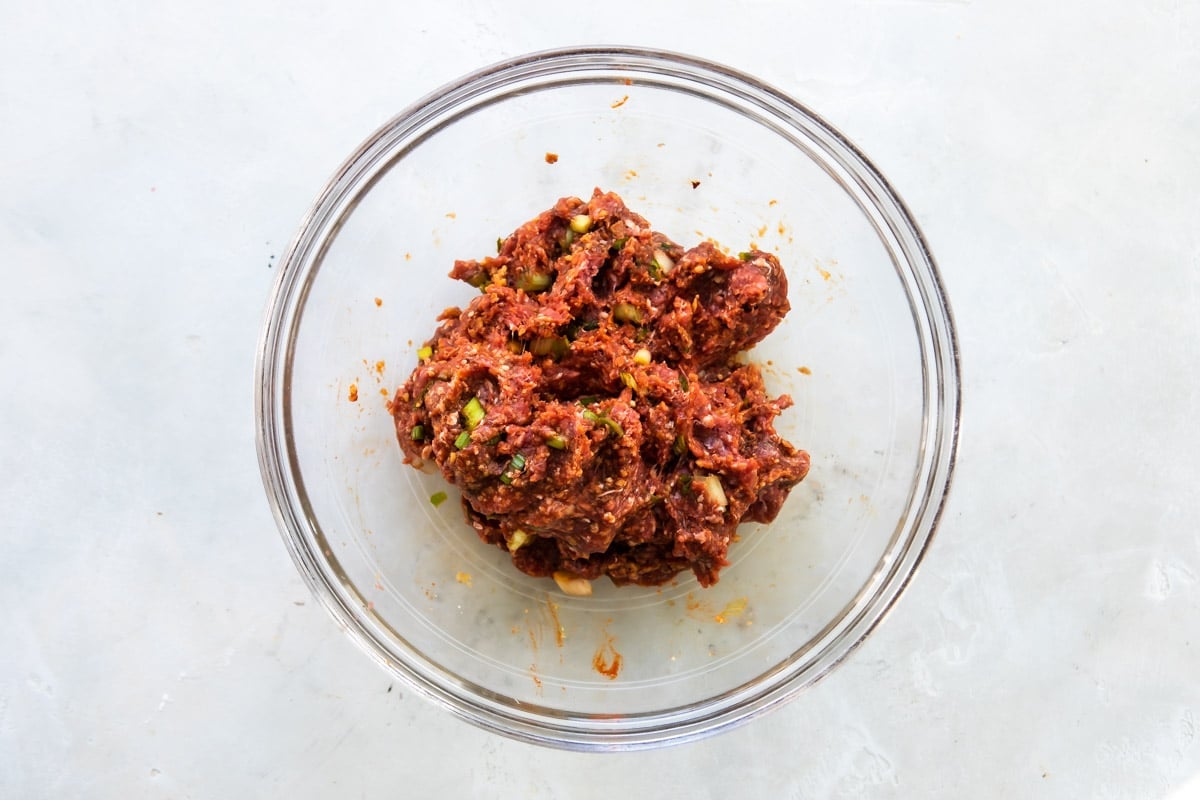 Meat mixture for Korean barbecue meatballs.