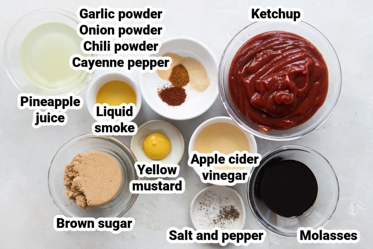 Labeled ingredients for barbecue sauce.