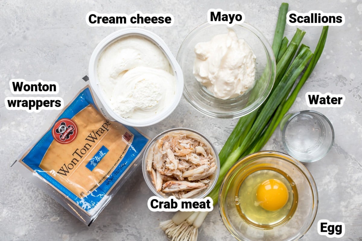 Labeled ingredients for crab rangoon.