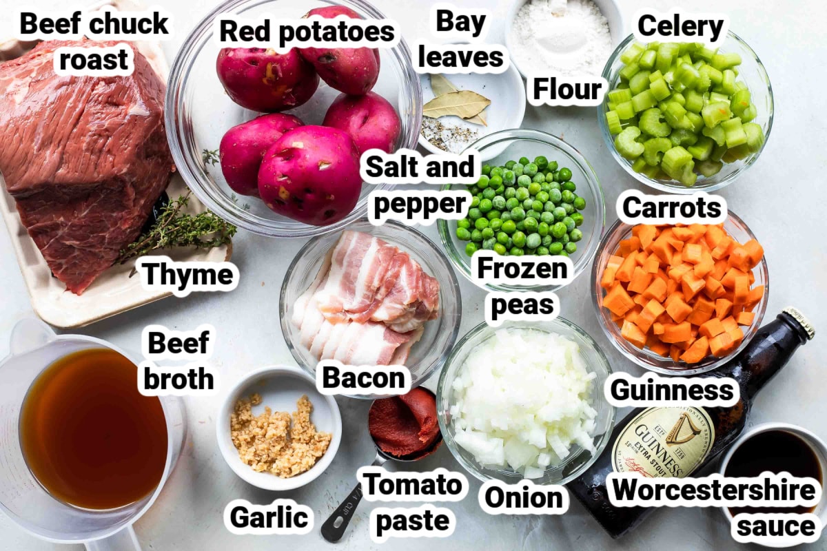 Labeled ingredients for Guinness Stew.