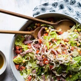 Italian chopped salad in a bowl .