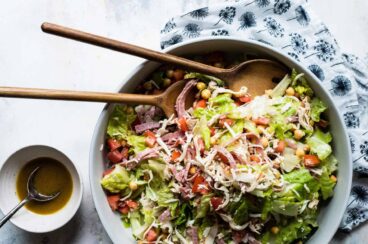 Italian chopped salad in a bowl .