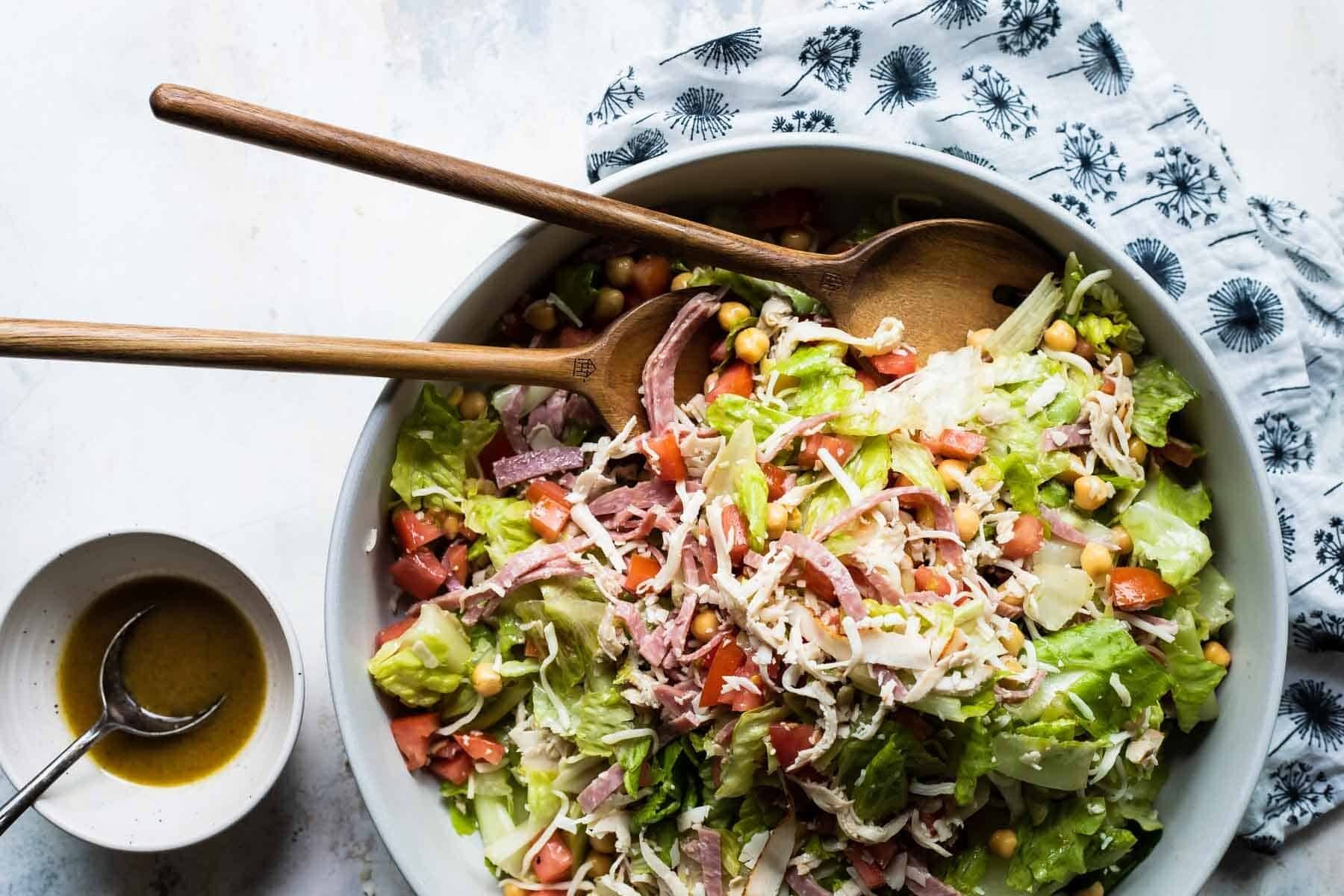 Italian chopped salad in a bowl .