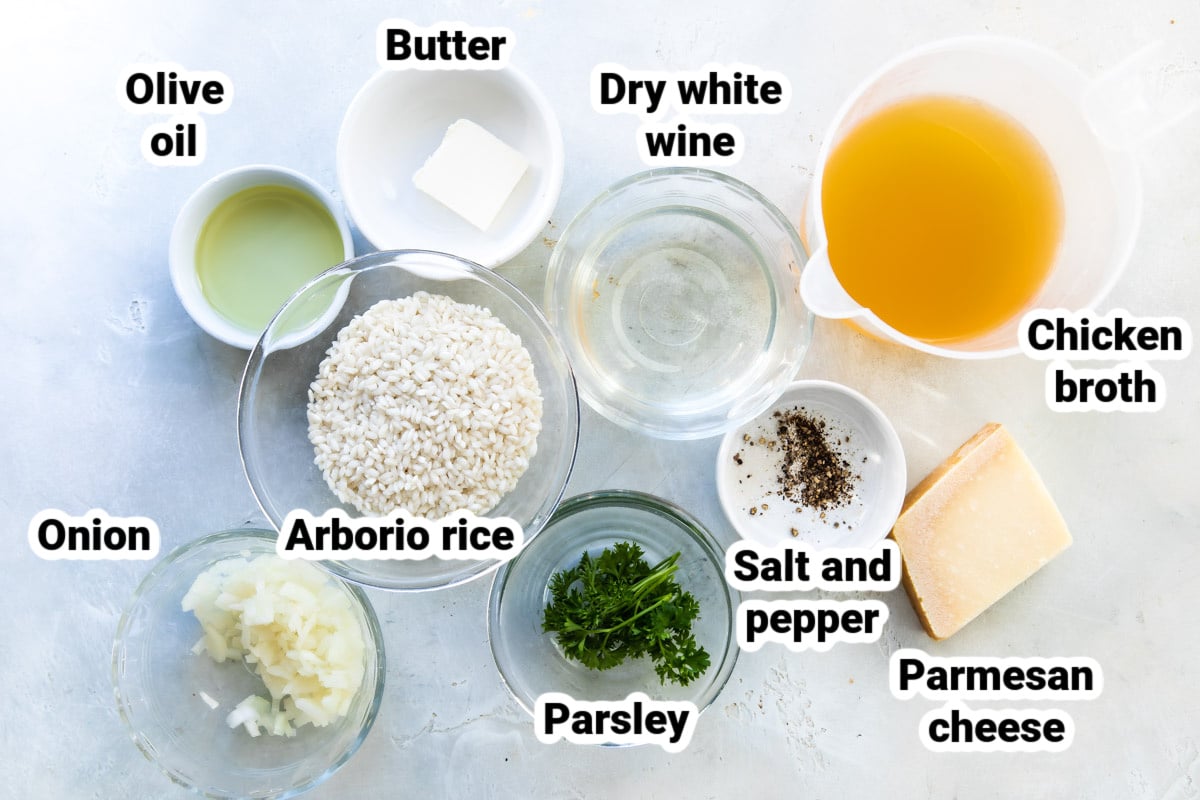 Labeled ingredients for risotto.