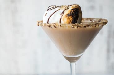 A S'mores Martini in a martini glass.