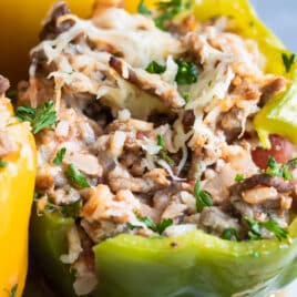A plate of stuffed bell peppers.